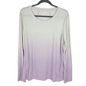 GapFit Breathe Long Sleeve Ombre Activewear Top Purple Grey XL Thumbholes